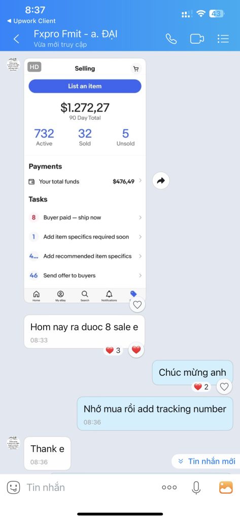 Học viên Anh Đại — $1.272 trong 90 ngày, 8 sale hôm nay